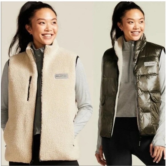 Peloton Jackets & Blazers - Peloton Cozy Fleece Reversible Vest Olive Green Cream Size XS